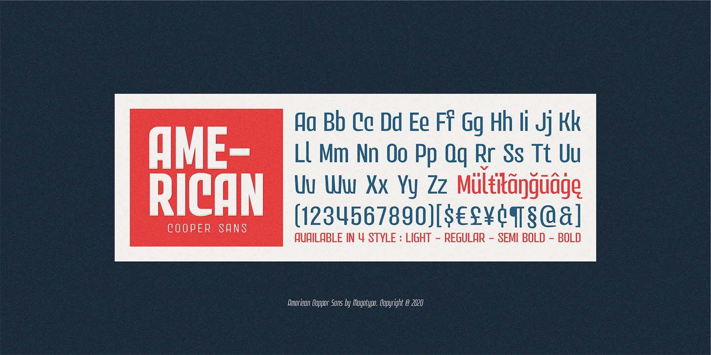 Ejemplo de fuente MGT American Copper Block Italic